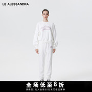 品牌直营 LE ALESSANDRA 白色粉钻卫衣卫裤裙裤全棉休闲运动套装