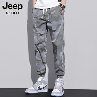 jeep吉普休闲裤男士春季青年宽松束脚潮流工装，迷彩长裤子男裤