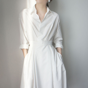lokalura清爽干练穿出ol的高级感衬衫长款气质，长峮白色连衣峮