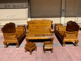 轻奢金丝楠木沙发桌椅组合小叶桢楠椅凳八件223套装实木古典家具