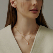 KOCH金色天然巴洛克不规则珍珠简约叠戴双层项链锁骨链小众设计师