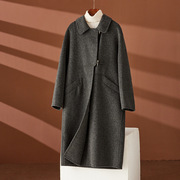 灰色高级感牛角扣双面羊绒，大衣女秋冬茧形宽松保暖羊毛呢大衣