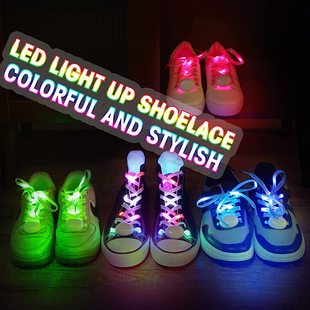网红潮LED发光闪光荧光鞋带 七彩夜光帆布鞋鞋灯夜跑蹦迪装备