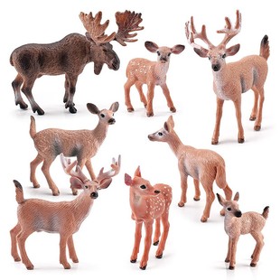 仿真森林动物玩具白尾鹿，模型公驼鹿梅花鹿，野鹿套装圣诞驯鹿摆件