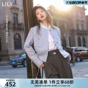 lily2024春女装绵羊毛复古优雅小香风气质，都市通勤款短外套女