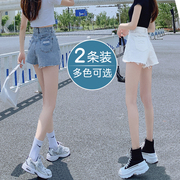 白色牛仔短裤女夏2024年薄高腰，显瘦小个子a字破洞设计感热裤