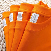 显白橘色~重磅200g纯棉短袖t恤女夏季宽松圆领厚实不透纯色基础款