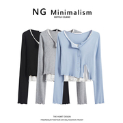 NG Minimalism女装针织开衫两件套女长袖不规则T恤套装短款上衣潮