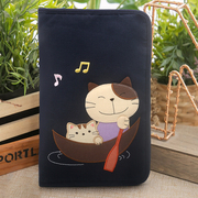 Kine猫 音乐猫护照收纳包日系卡通棉布手机机票多功能手拿包袋女