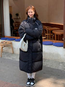 韩版黑色显瘦羽绒棉服过膝中长款女2022冬季连帽加厚棉袄外套
