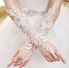 新娘婚纱礼服蕾丝花边，手套镂空花朵，中长款勾指绑带手套婚礼配件