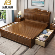 中式实木大床1.5米1.8米家用酒店单人双人主卧橡木床工厂