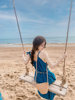 海边度假沙滩长裙女设计感复古蓝色挂脖宽松垂感大裙摆鱼尾连衣裙