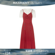 奥莱maxrieny田园风连衣裙，夏款复古波点两件套吊带裙子