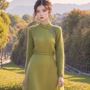 fl232506今年流行时尚漂亮草绿色，小香风针织，连衣裙秋冬女长裙