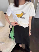 韩版潮tee卡通图案香蕉，印花装饰水洗，宽松大板短款t恤