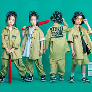 儿童嘻哈套装街舞演出服男童工装衬衣女童爵士少儿hiphop表演潮服