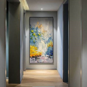 纯手绘油画溪谷风光玄关竖版抽象艺术装饰画过道走廊现代挂画款