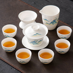 2024羊脂玉功夫茶具套装家用泡茶壶茶盘高档轻奢白瓷盖碗茶杯