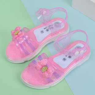 2021女童凉鞋夏防滑塑料水晶女孩沙滩鞋软底公主花朵儿童凉鞋