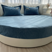 牛奶绒圆床床笠单件秋冬珊瑚绒圆形床单加厚防滑加棉床罩2m2.2米