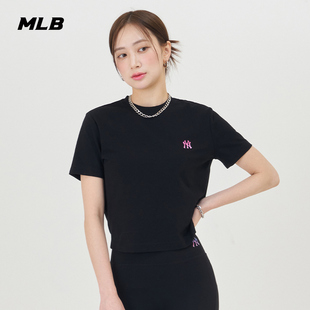 MLB 女款炫彩logo纯色短袖圆领宽松短款T恤24夏季TSBA1