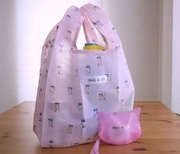 日本杂志附录猫咪便捷折叠购物袋 环保袋+零钱包 女生粉色托特包