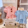 女童纯棉短袖上衣，休闲套装2024夏季韩版宽松短裙女宝宝两件套