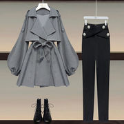 单件大码女装秋季女2021显瘦韩版风衣，外套修身收腰长裤