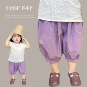 女童洋气时髦百搭薰衣草，紫色七分裤夏装，2023小童韩版宽松薄休闲裤