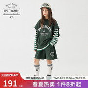 日本livheart儿童卫衣短裤，套装女大童，2024休闲运动两件套女童