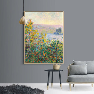 瓦尔塞纳的花坛莫奈风景，油画世界名画无框画装饰画客厅简欧花卉
