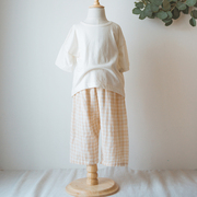 日系婴儿家居服套装有机纯棉纱布，阔腿裤森系，短袖上衣男女宝宝