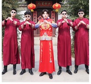 出租中国风长袍衫兄弟，装中式红色，相声服男士大褂民国古装红