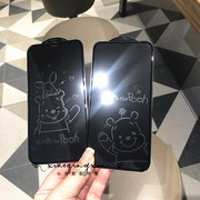维尼小熊iPhone13/14/15Promax卡通息影膜适用苹果11/12钢化玻璃手机贴膜情侣xr/xsmax