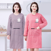韩版女时尚罩衣2024棉布长袖，围裙家用厨房做饭上班带袖工作服