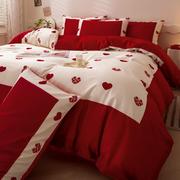 碟漾结婚床上四件套高级感大红色床单被罩新婚婚庆陪嫁喜被套床上