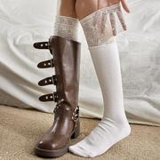 白色蕾丝小腿袜子女配靴子秋冬美拉德长筒靴丝袜高筒过膝袜长筒袜