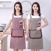 韩版女士时尚加厚棉布，围裙家用厨房做饭上班工作，透气格子背带围腰