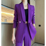 2024gao端香芋紫色西装套装女休闲职业小香西服裤子两件套