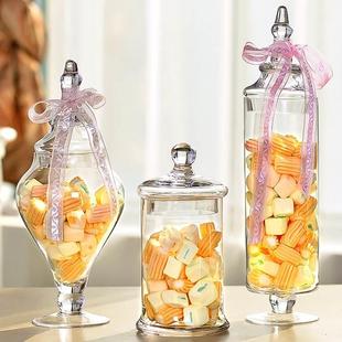 萱萱 水晶婚庆摆件三件套欧式糖果罐 透明玻璃工艺品糖罐