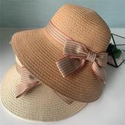 春品女士蝴蝶装饰大沿时尚，潮流防晒草帽，夏天出游遮阳旅游帽子