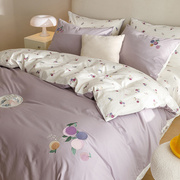 紫色公主风床上用品床单，被套被罩100%全棉纯棉亲肤床品四件套床笠