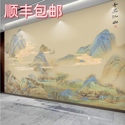 沙发墙纸中式国画茶室墙布江山客厅山水图图壁画壁布壁纸电视