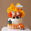 烘焙蛋糕装饰秋天旅行记时尚爷爷奶奶玩偶，祝寿蛋糕插牌摆件派对