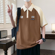 日系文艺学生POLO衫男生夏季重磅青少年短袖t恤帅气百搭带领体恤