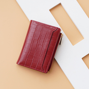 短款女士钱包卡包简约纯色十字纹多功能时尚折叠钱夹零钱包潮