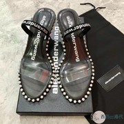 alexanderwang亚历山大王柳钉后绊带女士，高跟鞋水钻透明带凉鞋