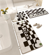 大江地垫浴室吸水黑白格子套装卫生间门口防滑地毯厕所速干脚垫子