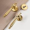 实木卧室门锁纯铜室内静音门锁，金色法式复古磁吸房门锁门把手锁具
